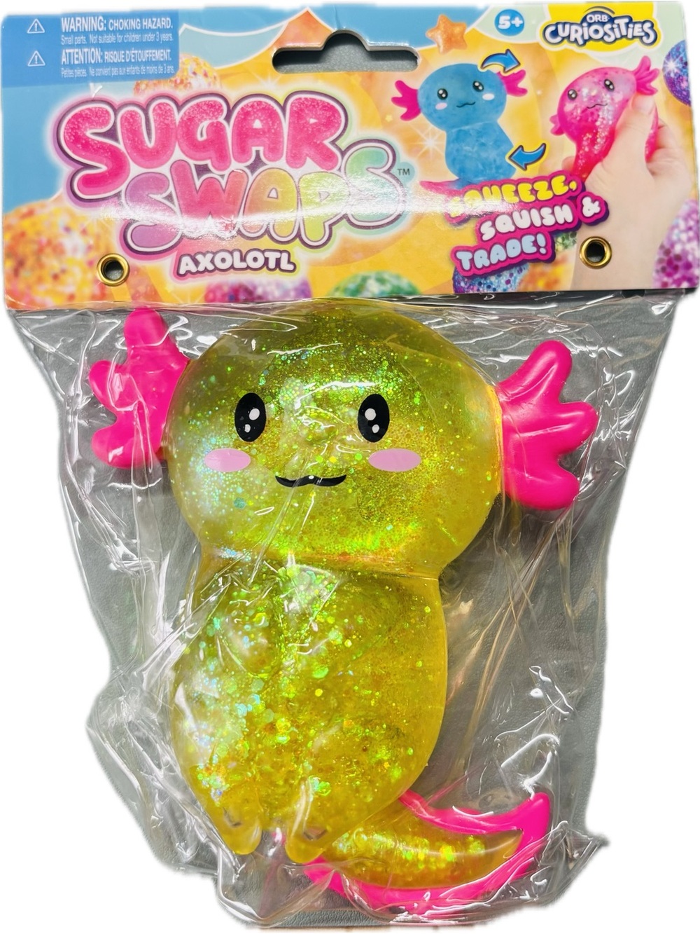 Sugar Swaps Axolotl Squeeze Toy - Glitter Yellow with Pink Accents